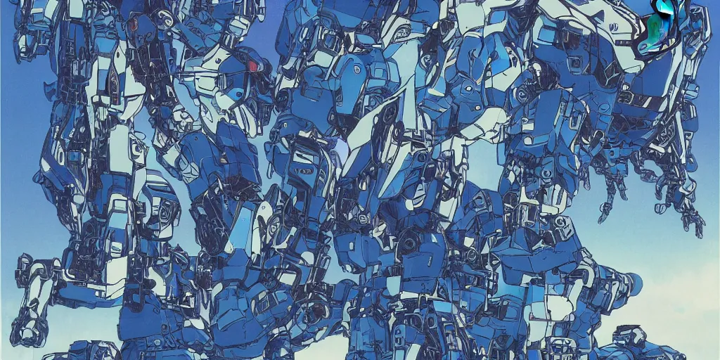 Prompt: risograph, gigantic mecha faces, no artifacts, mecha faces, a lot of exotic mecha faces, big human mecha faces everywhere, by satoshi kon and moebius, matte blue colors, surreal design, crispy, super - detailed, a lot of tiny details, no blur, 4 k, fullshot