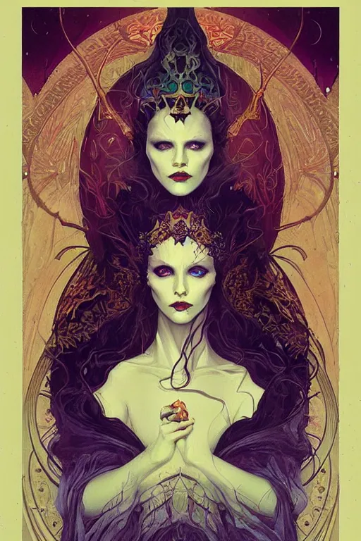 Prompt: jeweled Crown, other worldly, cruel and dark, art nouveau, by Anato Finnstark, Tom Bagshaw, Brom