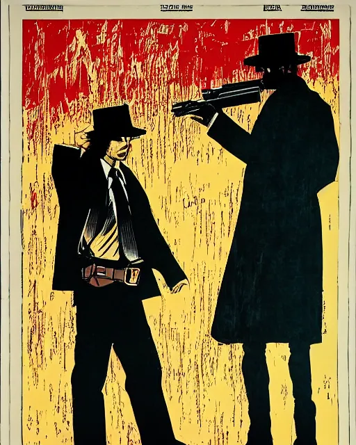 Image similar to detective with gun, wearing trenchcoat, 1 9 7 0 s los angeles, rainy, artwork by frank miller