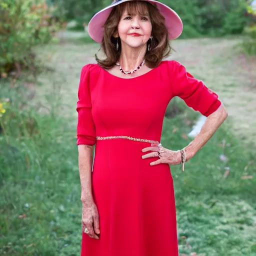 Image similar to dslr portrait still of young sally field wearing a beautiful red dress, 8 k 8 5 mm f 1. 4