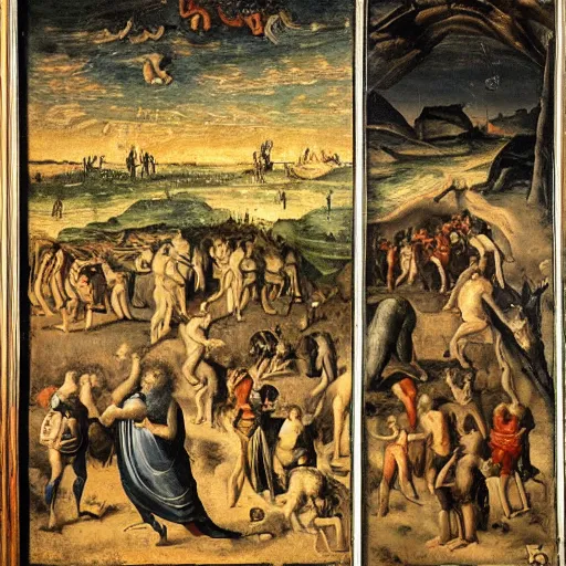 Prompt: painting of hell early flemish art