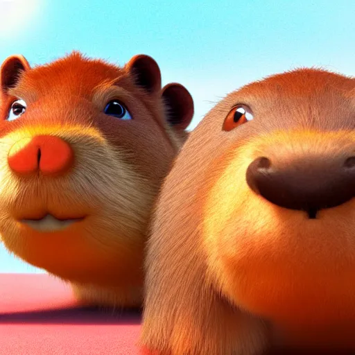 Image similar to disney pixar style capybara, 3D animation, 4k render