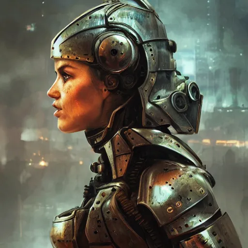 Image similar to megan markle portrait, dystopia core, apocalyptic, armor, warrior, dramatic, sharp focus, fiction, neon, fantasy, hyper detailed, digital art, trending in artstation, cinematic lighting, studio quality, smooth render, unreal engine 5 rendered, octane rendered, art style and nixeu and wlop and krenz cushart