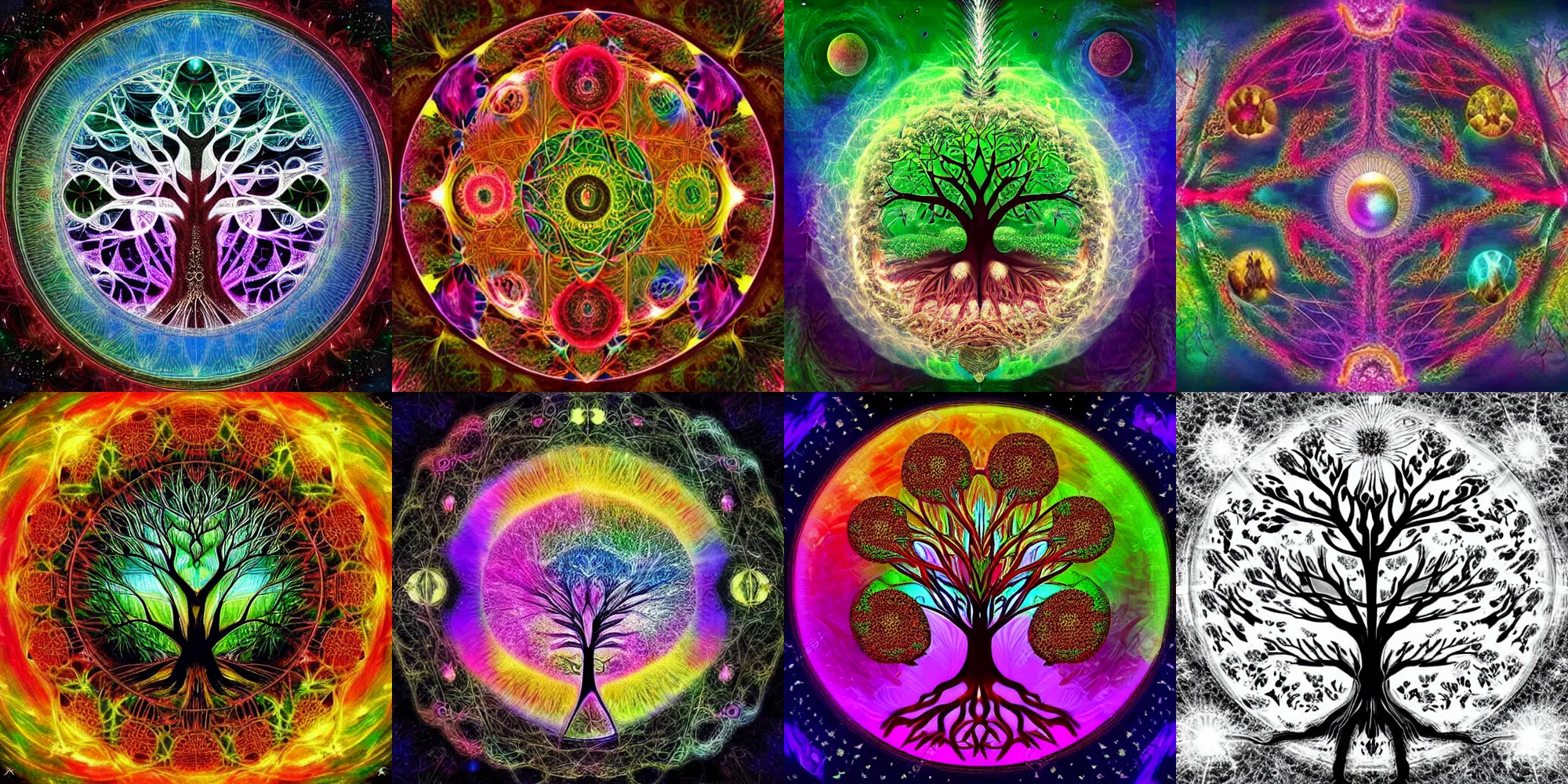 Prompt: the tree of life, birth and death, cosmos, fractals, beautifull, God, dmt