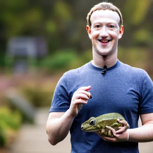 Image similar to mark zuckerberg holding a live frog in his hand
