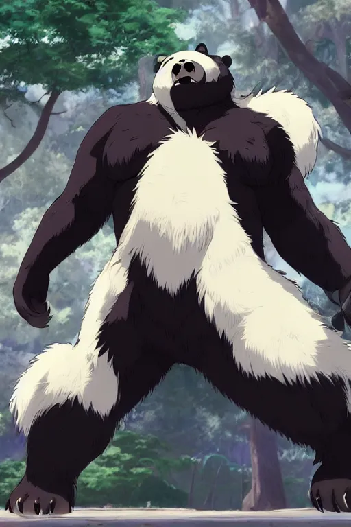 Prompt: overweight heavily scarred bear with black fur wearing a white loincloth, fursona, anthro, male, anime key visual, detailed fur, makoto shinkai