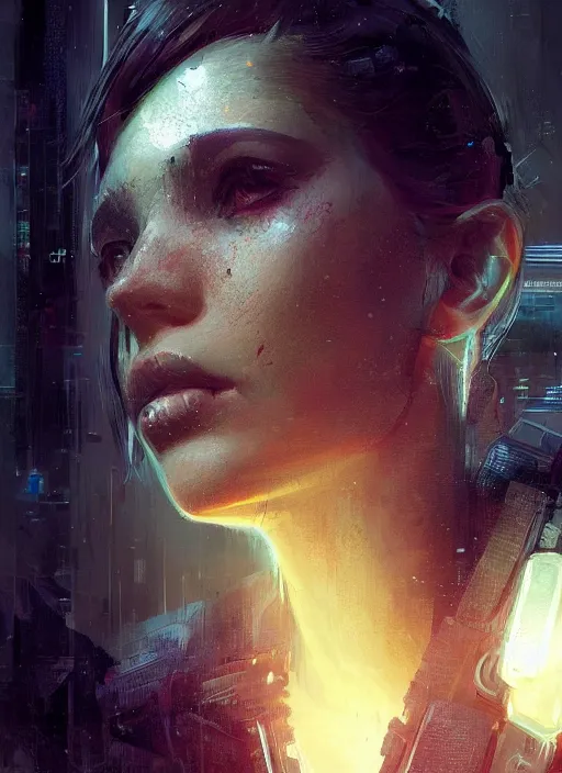 Image similar to female cyberpunk, beautiful face, rule of thirds, intricate outfit, spotlight, by greg rutkowski, by jeremy mann, digital painting