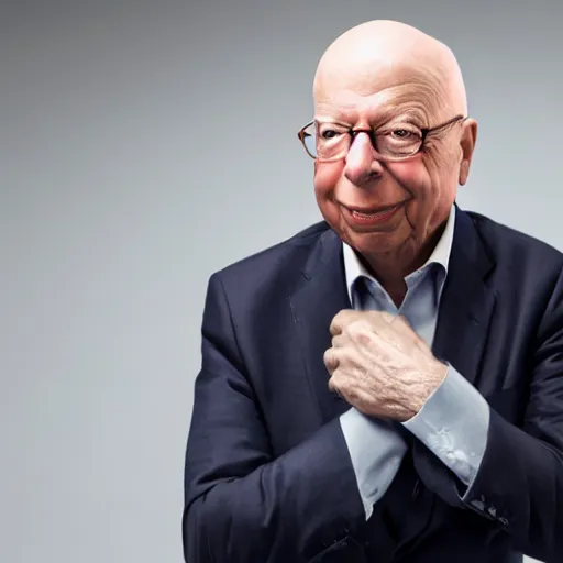 Prompt: uhd candid photo of klaus schwab with empty pockets and very sad frown, with accurate face, uhd, studio lighting, photorealistic, correct face, photo by annie leibovitz