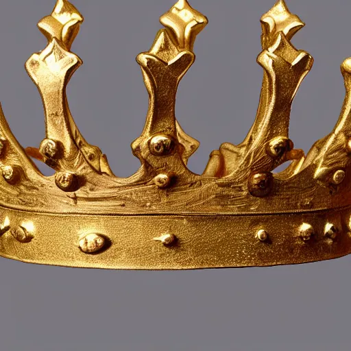 Prompt: photograph of a solid gold crown decorated with frog imagery