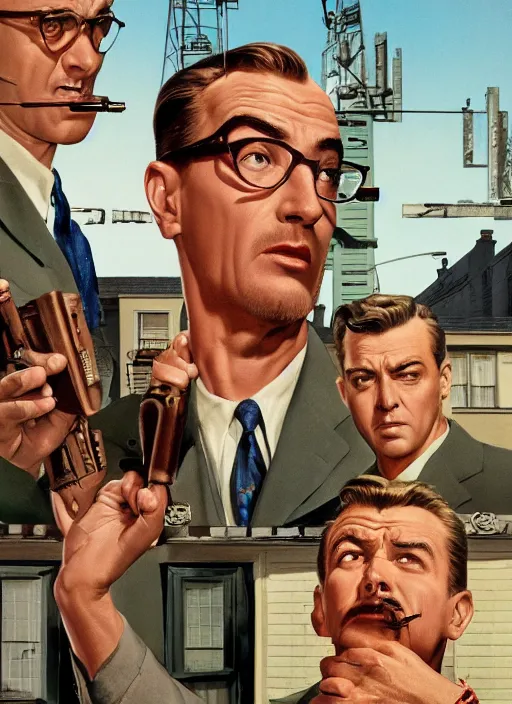 Prompt: rear window ( 1 9 5 4 ) poster, highly detailed, centered, digital painting, artstation, concept art, movie poster, smooth, sharp focus, illustration, artgerm, donato giancola, joseph christian leyendecker, les edwards, ed repka, basil gogos, wlop