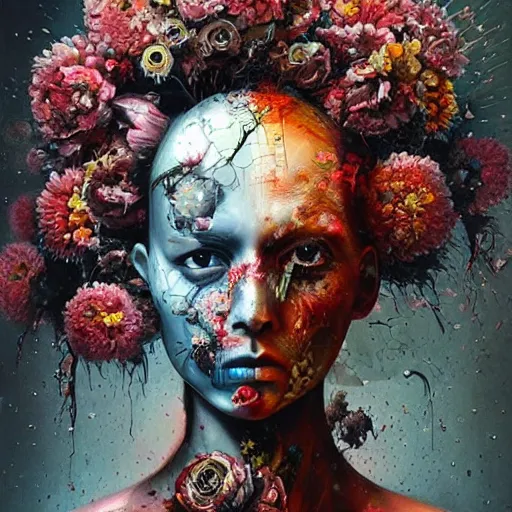 Prompt: art portrait of a camera with flowers exploding out of head, cameras, decaying ,8k,by tristan eaton,Stanley Artgermm,Tom Bagshaw,Greg Rutkowski,Carne Griffiths, Ayami Kojima, Beksinski, Giger,trending on DeviantArt,face enhance,hyper detailed,minimalist,cybernetic, android, blade runner,full of colour,