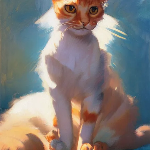 Image similar to greg manchess painting of of a cute cat, painting, trending on artstation, by huang guangjian and gil elvgren and sachin teng