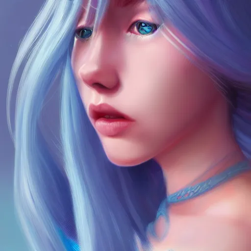 Prompt: teen girl, light blue hair, gorgeous, amazing, elegant, intricate, highly detailed, digital painting, artstation, concept art, sharp focus, illustration, art by Ross tran