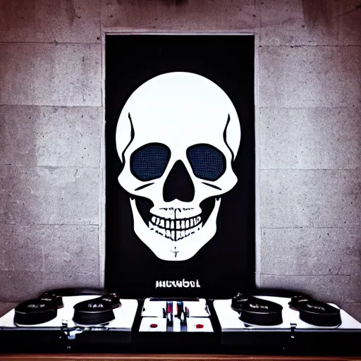 Image similar to a skull on the dj decks