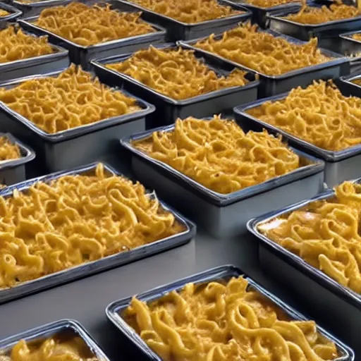 Image similar to a gathering of people trying to escape a dystopian city by climbing over a huge wall of mac n' cheese. still frame from a sci-fi movie.