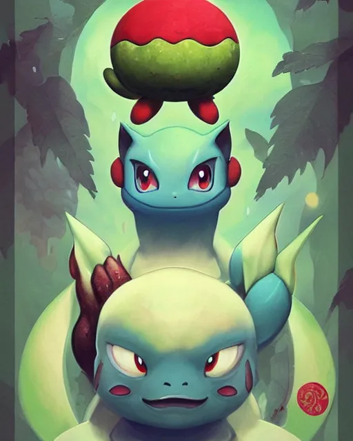 Image similar to Tom Bagshaw, Pokemon Bulbasaur portrait Pixar style by Tristan Eaton Artgerm