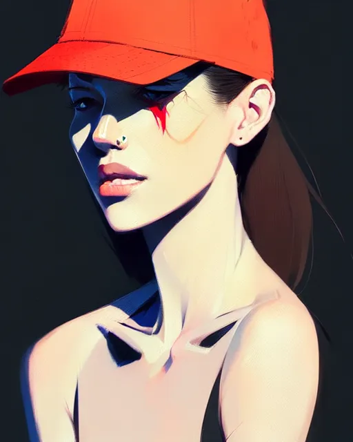 Prompt: a ultradetailed beautiful portrait panting of a stylish woman wearing a snapback, by conrad roset, greg rutkowski and makoto shinkai, trending on artstation