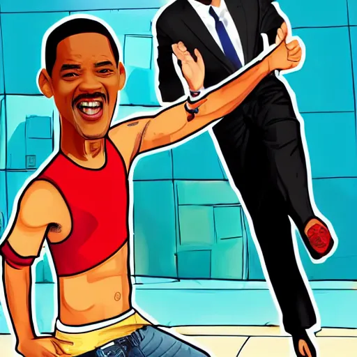 Image similar to will smith slapping obama with a black flip flop, digital art in the style of gta 5 cover art