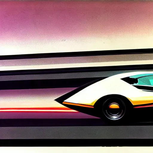 Image similar to concept art for a car that explodes on impact, painted by syd mead, high quality