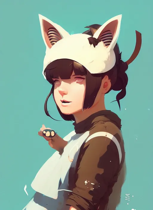 Image similar to portrait of cute catgirl with cat ears, by atey ghailan, by greg rutkowski, by greg tocchini, by james gilleard, by joe gb fenton, by in kaethe butcher, dynamic lighting, gradient light blue, brown, blonde cream and white color in scheme, grunge aesthetic