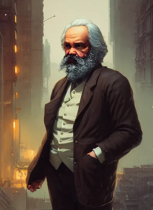 Image similar to highly detailed portrait karl marx in gta v, stephen bliss, unreal engine, fantasy art by greg rutkowski, loish, rhads, ferdinand knab, makoto shinkai and lois van baarle, ilya kuvshinov, rossdraws, tom bagshaw, global illumination, radiant light, detailed and intricate environment