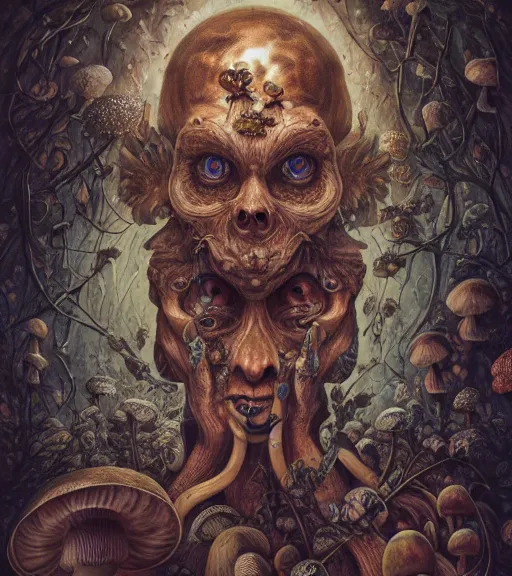 Prompt: portrait, nightmare anomalies, mushrooms by dariusz zawadzki, kenneth blom, mental alchemy, james jean, pablo amaringo, naudline pierre, contemporary art, hyper detailed