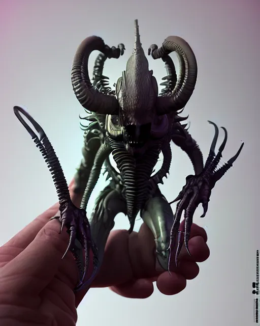 Image similar to highly detailed funko pop of xenomorph, stephen bliss, unreal engine, greg rutkowski, loish, rhads, beeple, makoto shinkai and lois van baarle, ilya kuvshinov, rossdraws, tom bagshaw, alphonse mucha, global illumination, god rays, detailed and intricate environment