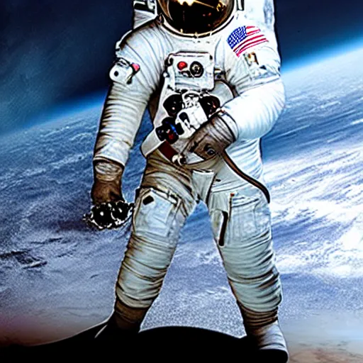 Image similar to an astronaut playing guitar. detailed photo