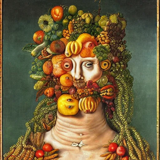 Image similar to Medusa as a fruit painting, by Giuseppe Arcimboldo