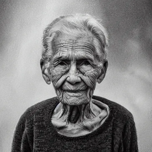 Image similar to portrait painting of the oldest person ever, garden, photorealistic, extreme detail, sharp focus, 8 k, intricate, hyper detailed, realistic, cinematic lighting