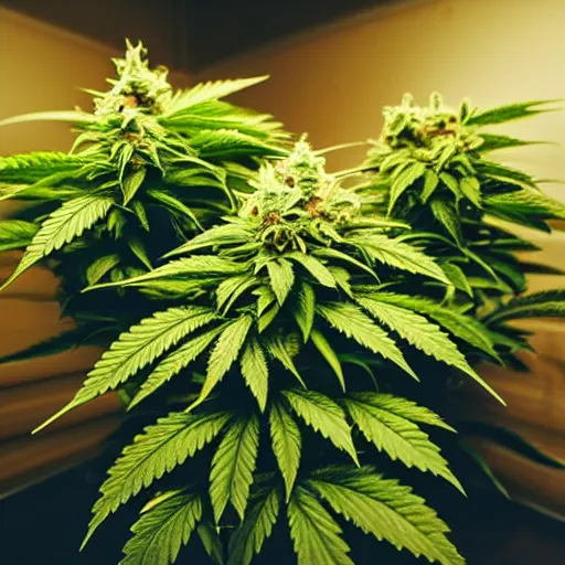 Image similar to photo of indoor indica marijuana plant in flowering stage, 4 k, cinematic