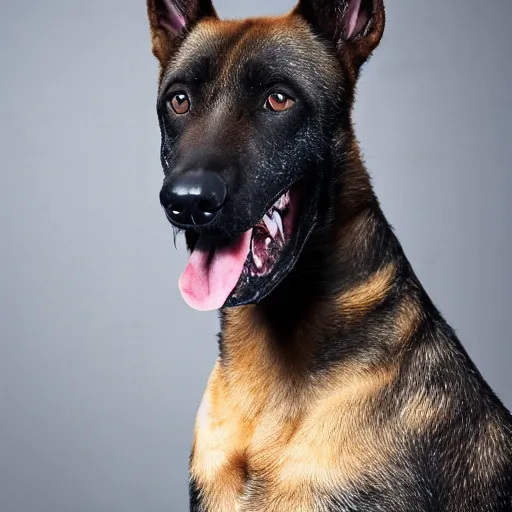 Prompt: belgian malinois kn a suit