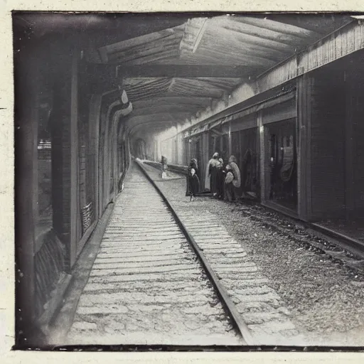 Image similar to Daguerreotype of a caveman at a train station (1867),