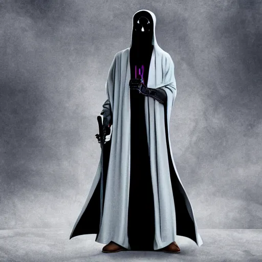 Image similar to grim reaper, purple cloak, full body