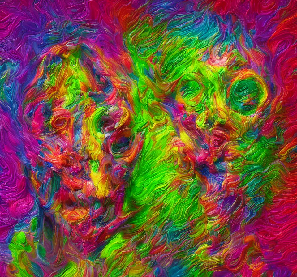 Prompt: insides of one opened human head explode into a mass of coloured powder, motion blur, hyperrealistic artistic photography, realistic textures, art by lee griggs,