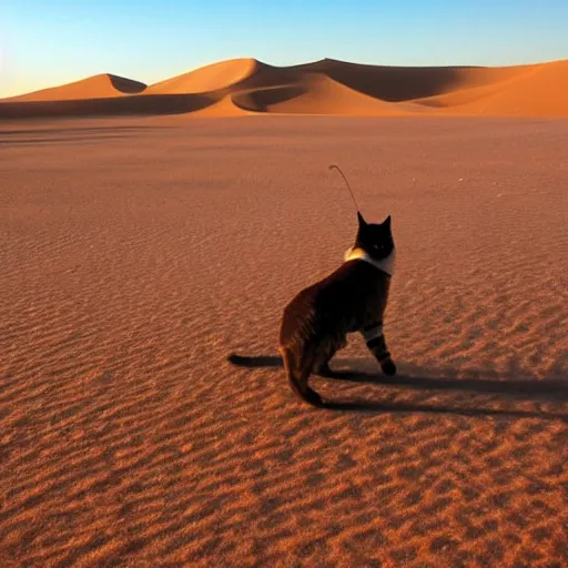 Prompt: photo taken on a pentax a cat witn a sombrero on his head, who riding on top of a donkev. thev in the middle of the sahara dessert.