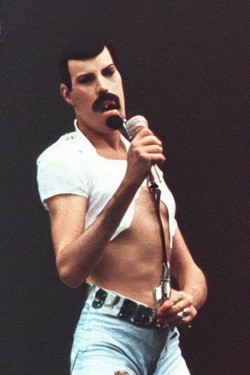 Image similar to freddy mercury and polly shore had a baby. photo realistc