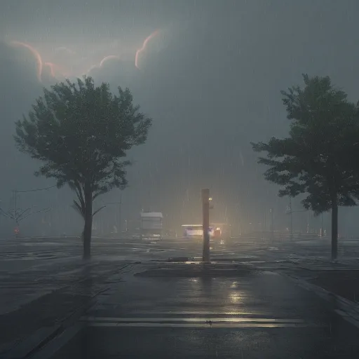 Prompt: silent Jember city, stormy overcast, octane render, cinematic, trending on artstation, elegant, intricate, style by Simon Stålenhag, 8k