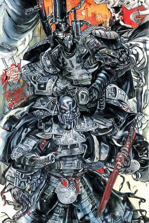 Image similar to cybernetic samurai general ghost by mark zug, simon bisley and daryl mandryk