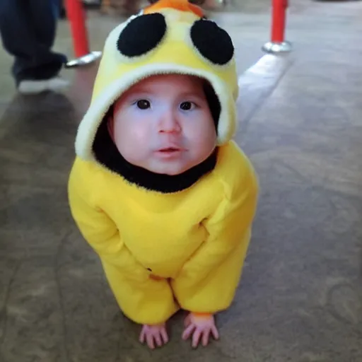 Image similar to cute baby chick dressed as an inmate