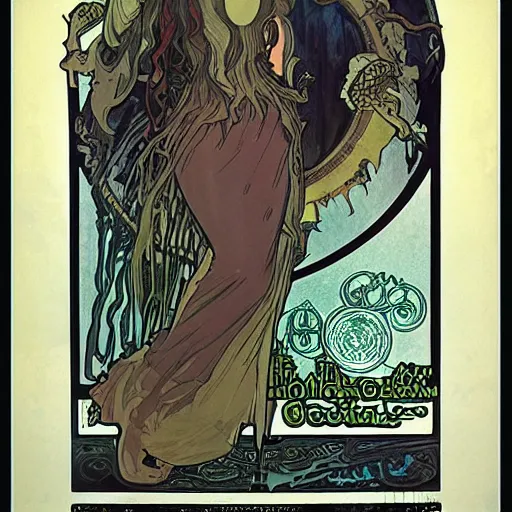 Prompt: lovecraftian villain by alphonse mucha