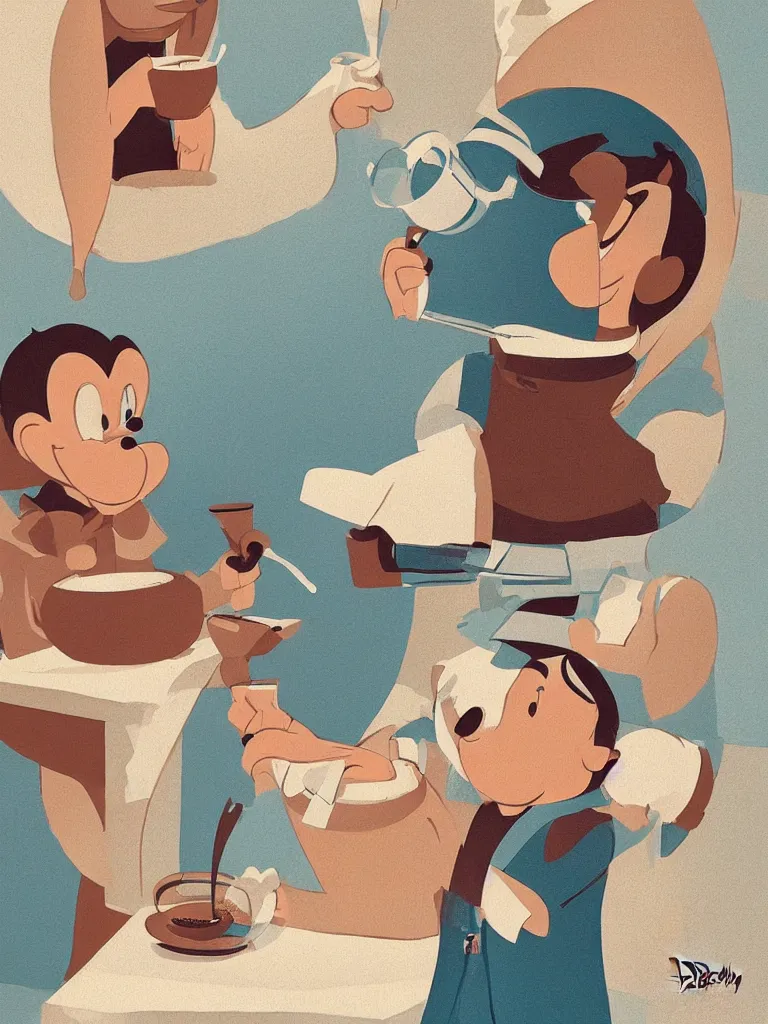 Prompt: the best way to drink your coffee, by , serene illustration, by walt disney, fresh colors, conceptart, trending on artstation