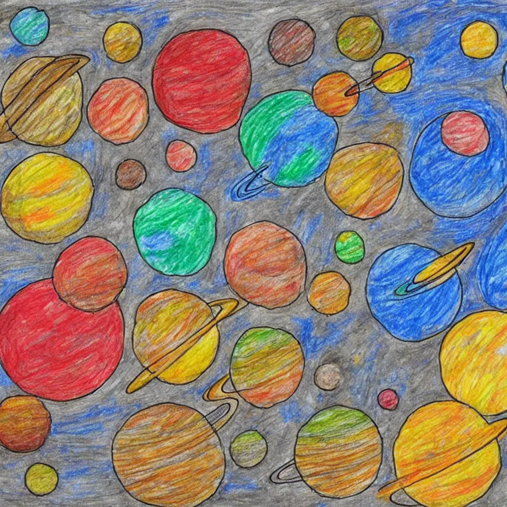 Prompt: a child’s drawing of the solar system