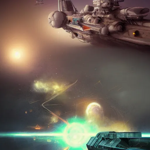 Prompt: sci-fi retro style in deep space battle lasers passing through battleship ships destroyed realistic digital painting, artstation, concept art, soft light, hdri, smooth, sharp focus, illustration, fantasy, intricate, elegant, highly detailed, D&D, matte painting, in the style of Greg Rutkowski and Alphonse Mucha and artemisia, 8k, highly detailed, jurgens, rutkowski, bouguereau, pastoral, rustic, georgic