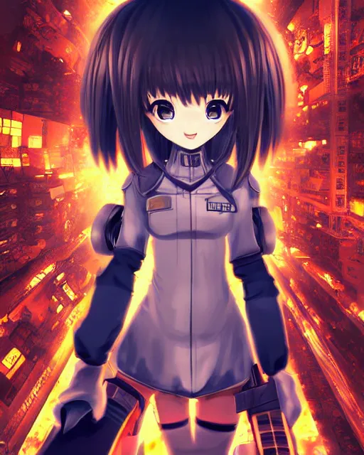 Image similar to full body portrait of anime girl in mechanic armor in night tokyo by makoto sinkai, symmetrical faces, symmetrical features, coherent faces, Perfect faces