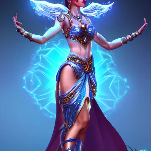 Prompt: a beautiful female god character from hades game, full pose, centered, rim lights, highly detailed vector art, dynamic lights, particles and crystals are flying, trending on artstation, illustration, 4k