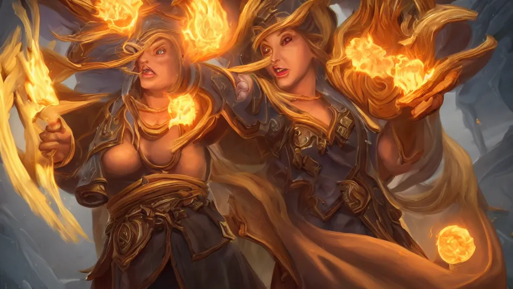 Image similar to hearthstone official professional art. a sorceress, wearing a robe casting a fire ball. insanely coherent physical body parts ( face, arms, legs, hair, eyes, pupil, eye white ). full body realistic, sharp focus, 8 k high definition, insanely detailed, intricate, elegant, smooth, sharp focus, illustration, artstation