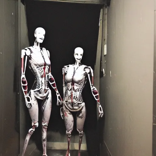 Prompt: sinister mannequins in backrooms, liminal spaces, cryptidcore, horrorcore, highly detailed