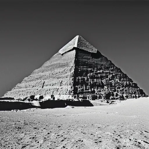 Image similar to Never before seen photo of the great pyramids of Giza on the moon, 1956 photo, black and white