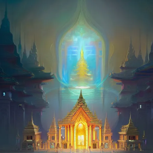 Image similar to grand palace temple for leader of galactic empire by peter mohrbacher, vivid colors, matte painting, 8K, concept art, mystical color scheme, trending on artstation